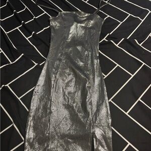 Divided Metallic Silver Mini Dress